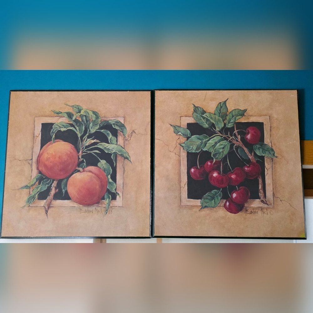 Barbara Mock Fine Art Peach And Cherry Square 11x11